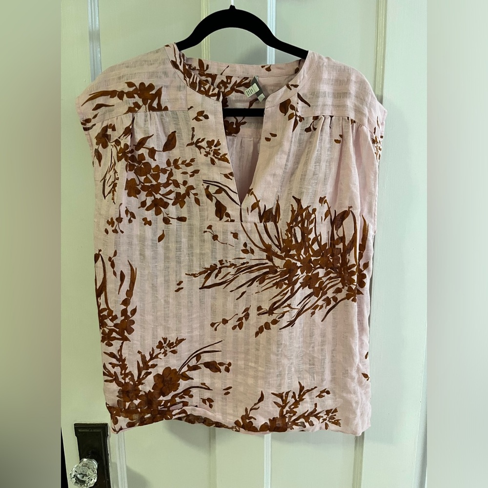 Joie Linen floral blouse. In pink and brown. Size small